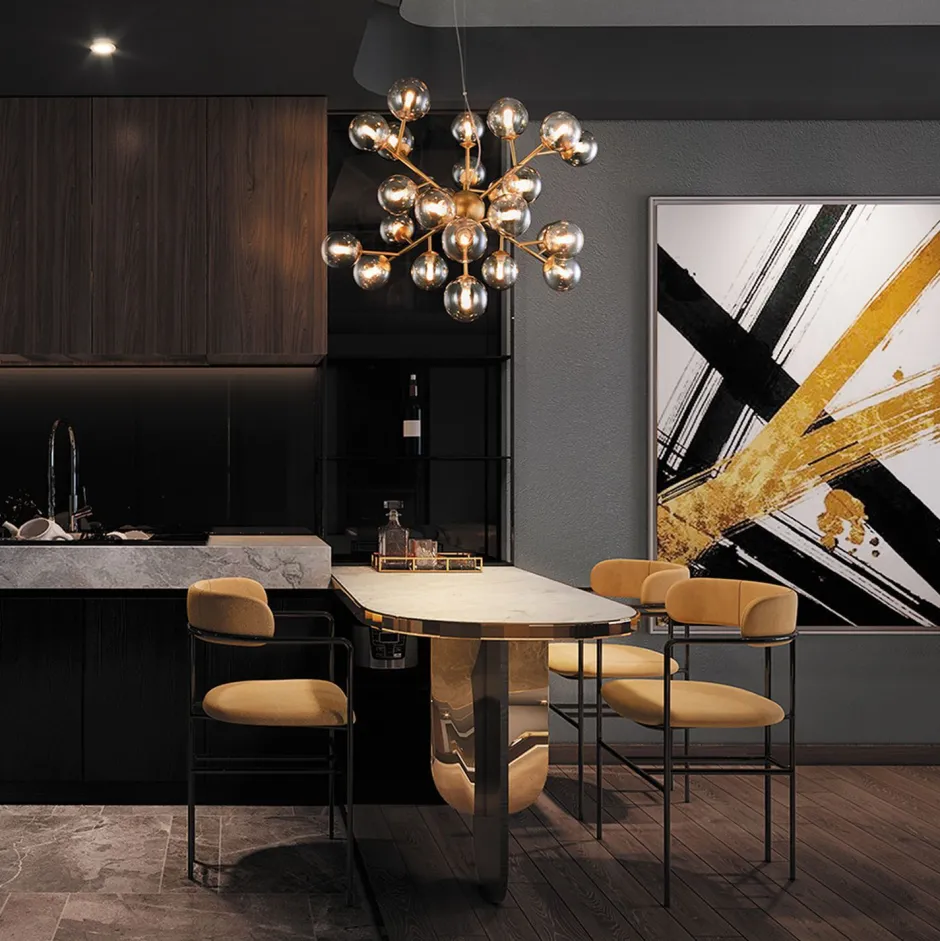 Hängelampen|Esszimmer Lampen*Maytoni Hängeleuchte Rauchglas Metall G9 B: 65 cm Kugel Schirm