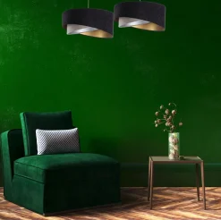 BPS Koncept Hängeleuchte rund Ø 50 cm E27 Stoff Schwarz Gold Grau Silber< Hängelampen|Bürolampen