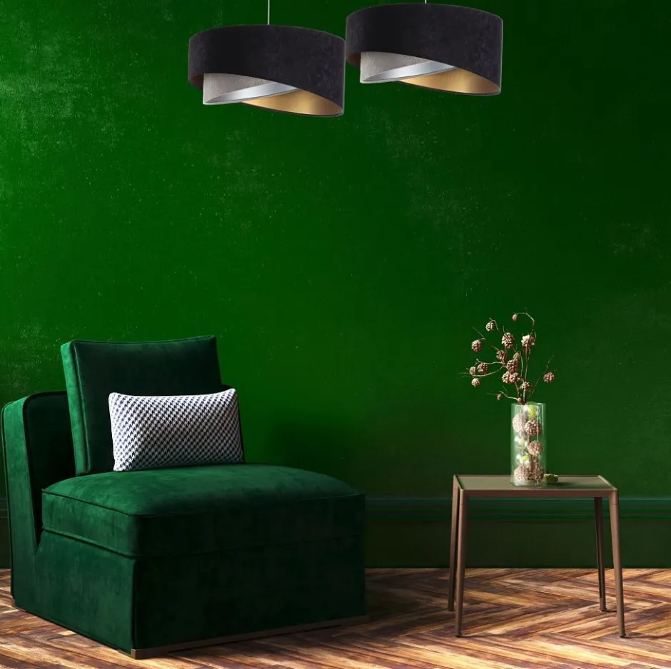 BPS Koncept Hängeleuchte rund Ø 50 cm E27 Stoff Schwarz Gold Grau Silber< Hängelampen|Bürolampen