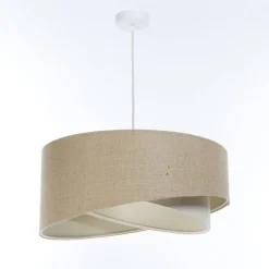 Bürolampen|Schlafzimmer Lampen*BPS Koncept Hängeleuchte rund Ø 50 cm Stoff Natur Creme E27 Boho