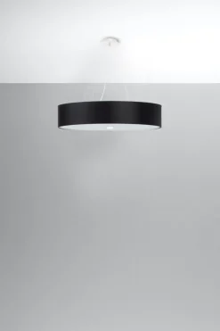 Sollux Hängeleuchte rund Ø 60 cm Stoff Glas 5x E27 Schwarz< Hängelampen|Esszimmer Lampen