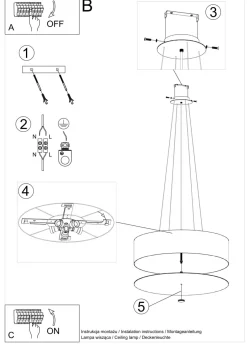 Sollux Hängeleuchte rund Ø 60 cm Stoff Glas 5x E27 Schwarz< Hängelampen|Esszimmer Lampen