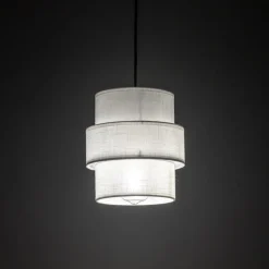 Hängelampen|Bürolampen*TK Lighting Hängeleuchte rund Ø 20 cm Weiß Schwarz E27 Stoff Metall