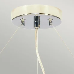 Moderne Lampen|Stofflampen*Elstead Hängeleuchte rund Ø86cm Stoffschirm Creme Chrom NASIA