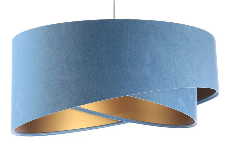 BPS Koncept Hängeleuchte rund D: 50 cm E27 Blau Gold Stoff Velours Optik< Bürolampen|Schlafzimmer Lampen