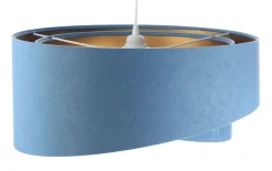 BPS Koncept Hängeleuchte rund D: 50 cm E27 Blau Gold Stoff Velours Optik< Bürolampen|Schlafzimmer Lampen