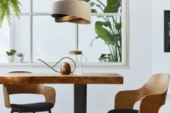 BPS Koncept Hängeleuchte rund D: 50 cm E27 Stoff Beige Schwarz Gold< Wohnzimmerlampen|Schlafzimmer Lampen