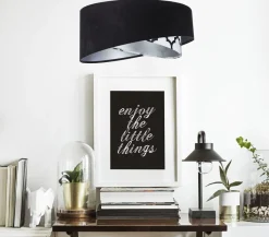 BPS Koncept Hängeleuchte rund D: 50 cm Stoff Velours Optik Schwarz Weiß< Hängelampen|Bürolampen