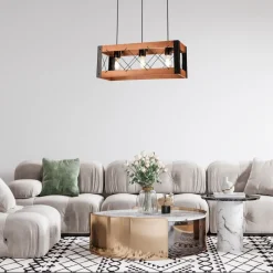 Lamkur Hängeleuchte Rustikal B: 53 cm höhenverstellbar Holz Metall< Bürolampen|Rustikale Lampen