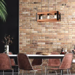 Lamkur Hängeleuchte Rustikal B: 53 cm höhenverstellbar Holz Metall< Bürolampen|Rustikale Lampen