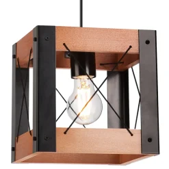 Lamkur Hängeleuchte Rustikal verstellbar E27 Metall Holz Schwarz< Bürolampen|Rustikale Lampen