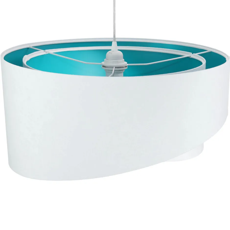 BPS Koncept Hängeleuchte Schirm Weiß Türkis Stoff rund Ø50cm< Hängelampen|Esszimmer Lampen
