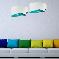 BPS Koncept Hängeleuchte Schirm Weiß Türkis Stoff rund Ø50cm< Hängelampen|Esszimmer Lampen
