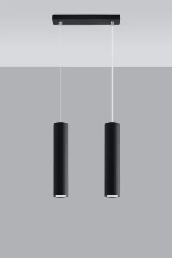 Sollux Hängeleuchte schmal Schwarz Metall 2-flammig GU10< Wohnzimmerlampen|Moderne Lampen