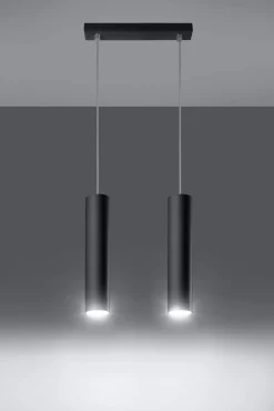 Sollux Hängeleuchte schmal Schwarz Metall 2-flammig GU10< Wohnzimmerlampen|Moderne Lampen