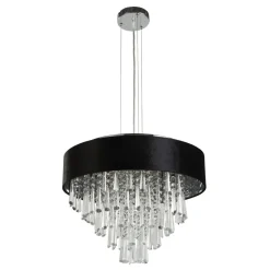 Searchlight Hängeleuchte Schwarz Ø 45,5 cm rund Stoff Kristall 5x G9< Hängelampen|Schlafzimmer Lampen