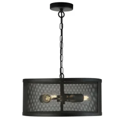 Searchlight Hängeleuchte Schwarz Ø 45 cm aus Mesh Metall 3x E27 Retro< Hängelampen|Esszimmer Lampen