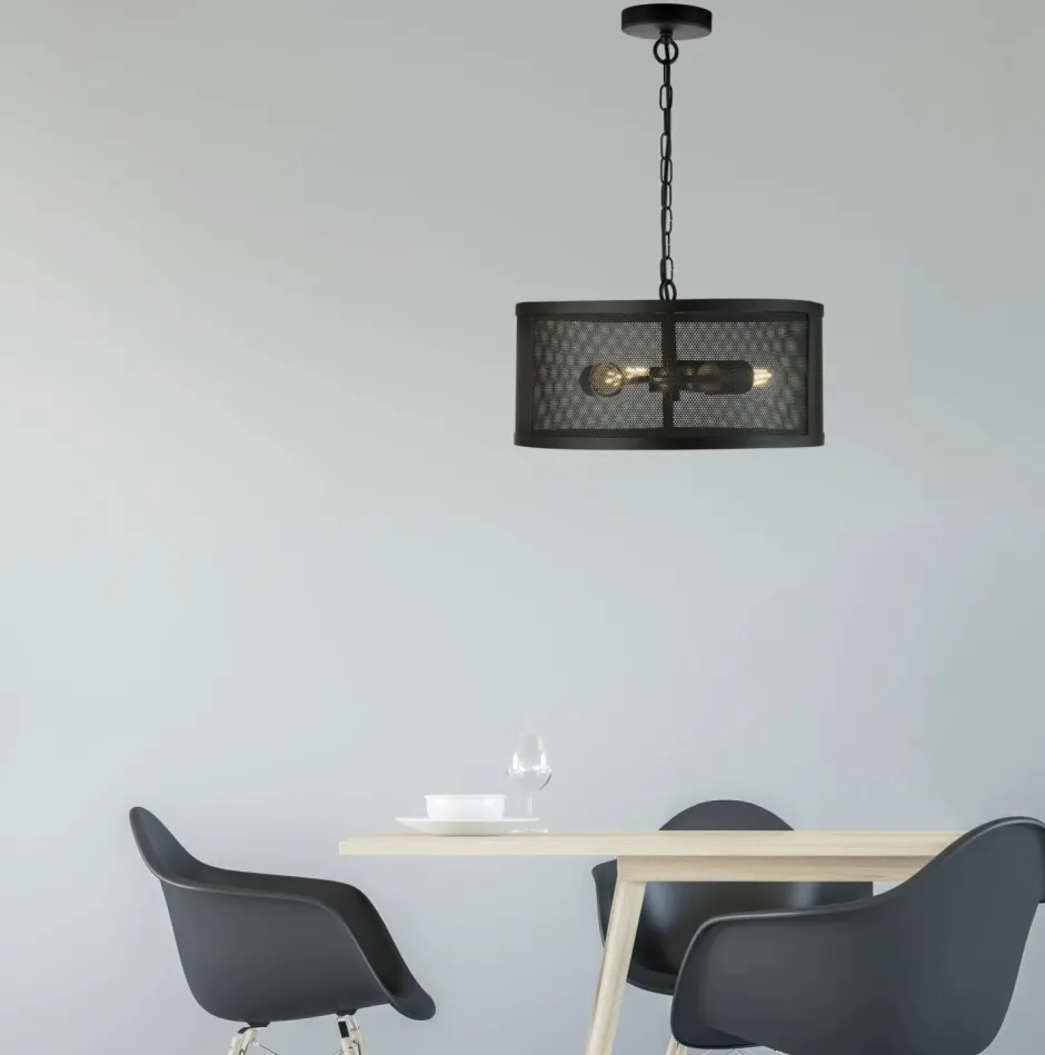 Searchlight Hängeleuchte Schwarz Ø 45 cm aus Mesh Metall 3x E27 Retro< Hängelampen|Esszimmer Lampen