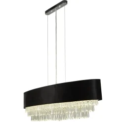 Searchlight Hängeleuchte Schwarz B: 100 cm H: max. 1,5 m Stoff Kristall< Hängelampen|Bürolampen