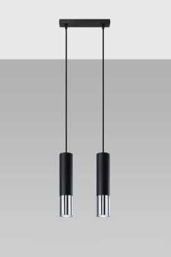 Hängelampen|Wohnzimmerlampen*Sollux Hängeleuchte Schwarz Chrom 2-flammig Metall verstellbar