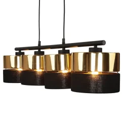 Stofflampen|Moderne Lampen*TK Lighting Hängeleuchte Schwarz Gold verstellbar Metall Stoff E27