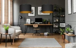 Emibig Hängeleuchte Schwarz Gold Stoff Ø35cm YENNA Wohnzimmer< Hängelampen|Esszimmer Lampen