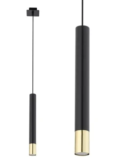 Sigma Hängeleuchte Schwarz Gold Modern Metall Ø8cm schmal< Moderne Lampen|Wohnzimmerlampen