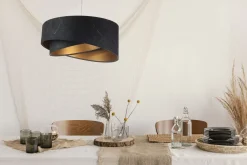 BPS Koncept Hängeleuchte Schwarz marmoriert Gold E27 Velours Optik< Hängelampen|Bürolampen