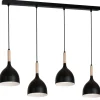 Hängelampen|Esszimmer Lampen*Luminex Hängeleuchte Schwarz Metall Holz 4 flammig