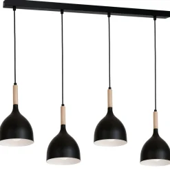 Hängelampen|Esszimmer Lampen*Luminex Hängeleuchte Schwarz Metall Holz 4 flammig