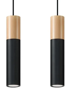 Sollux Hängeleuchte Schwarz Metall Holz Skandinavisch 2-flmg< Hängelampen|Esszimmer Lampen