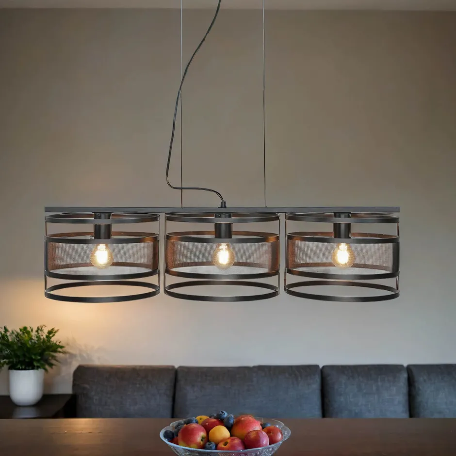 Wohnzimmerlampen|Esszimmer Lampen*Luminex Hängeleuchte Schwarz Modern 3-flammig Mesh Metall E27