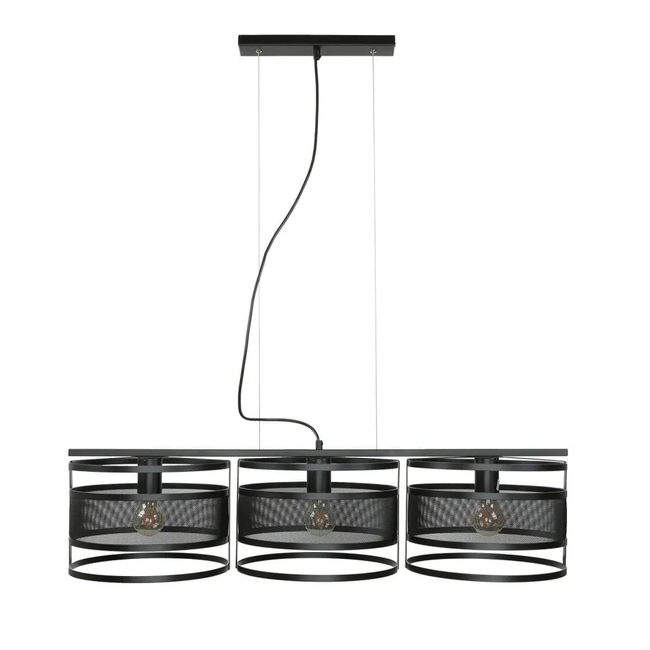 Wohnzimmerlampen|Esszimmer Lampen*Luminex Hängeleuchte Schwarz Modern 3-flammig Mesh Metall E27