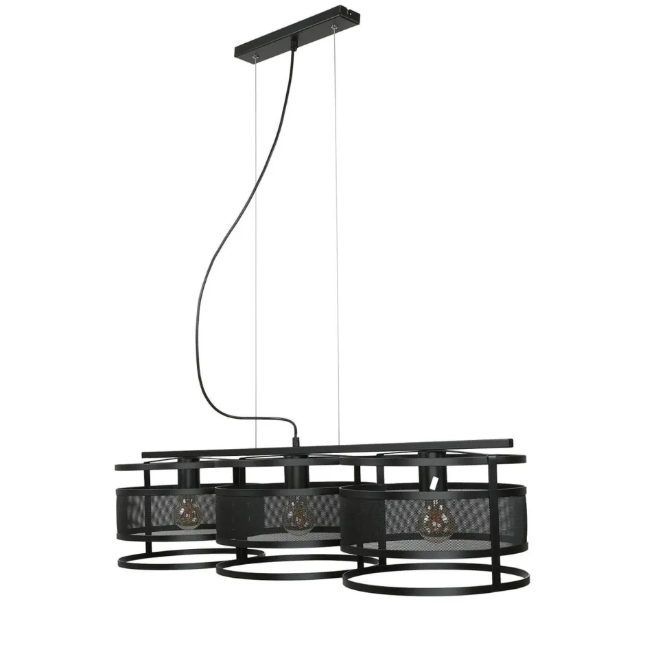 Wohnzimmerlampen|Esszimmer Lampen*Luminex Hängeleuchte Schwarz Modern 3-flammig Mesh Metall E27