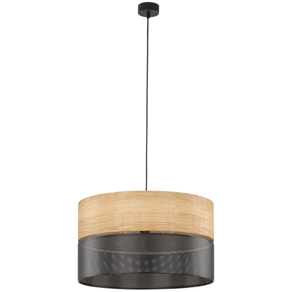 Bürolampen|Schlafzimmer Lampen*TK Lighting Hängeleuchte Schwarz Natur Ø 50 cm verstellbar 3x E27 Modern