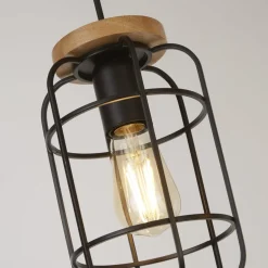 Searchlight Hängeleuchte Schwarz Natur 3-flammig E27 Metall Holz< Hängelampen|Esszimmer Lampen