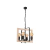 Bürolampen|Rustikale Lampen*Lamkur Hängeleuchte Schwarz Natur Holz Metall Rustikal 4-flammig E27