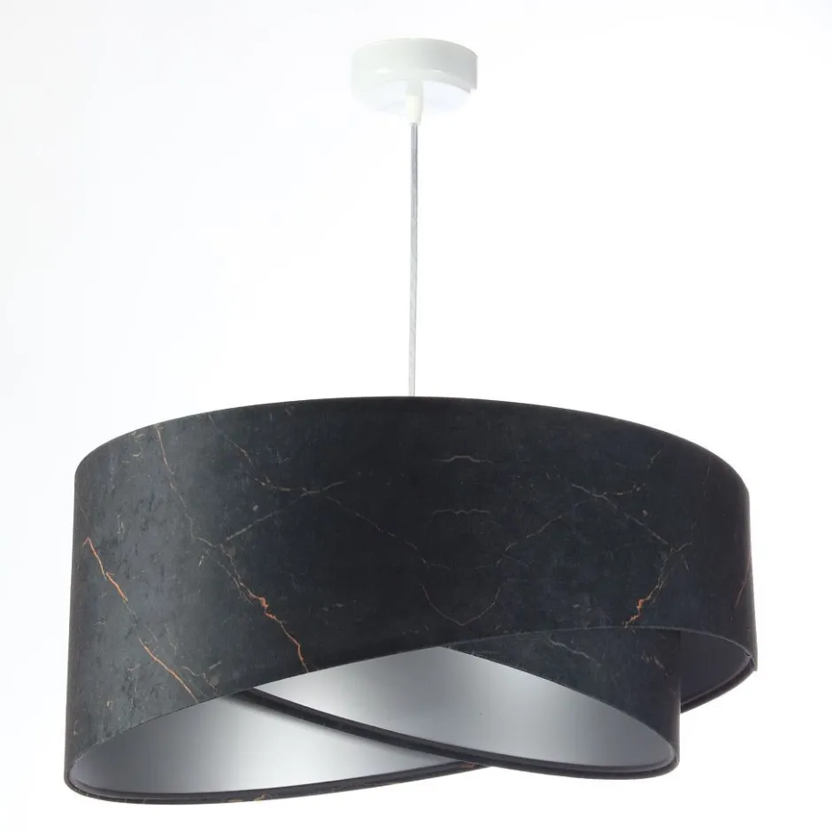 BPS Koncept Hängeleuchte Schwarz Silber E27 D: 50 cm Stoff Velours Optik< Bürolampen|Schlafzimmer Lampen