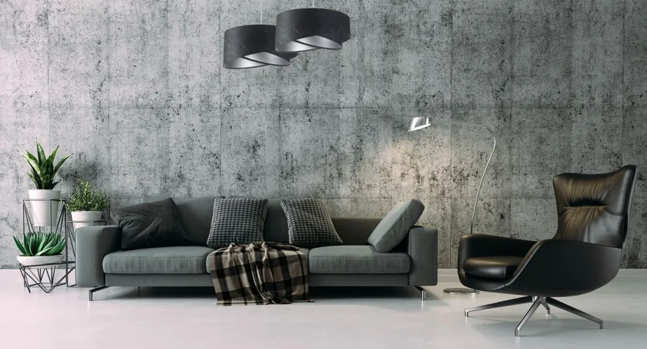 BPS Koncept Hängeleuchte Schwarz Silber E27 D: 50 cm Stoff Velours Optik< Bürolampen|Schlafzimmer Lampen