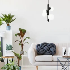 Lamkur Hängeleuchte Schwarz Weiß Kugelschirme 4x E27 Glas Metall< Schlafzimmer Lampen|Kugellampen