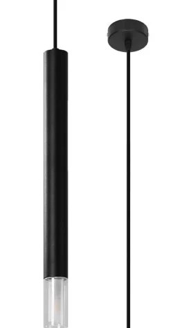 Sollux Hängeleuchte Schwarz Zylinder Ø 4 cm schmal Metall Glas< Moderne Lampen|Wohnzimmerlampen