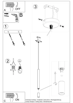Sollux Hängeleuchte Schwarz Zylinder Ø 4 cm schmal Metall Glas< Moderne Lampen|Wohnzimmerlampen