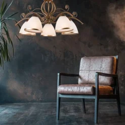 Lamkur Hängeleuchte Shabby Braun antik Metall 5-flammig< Hängelampen|Esszimmer Lampen