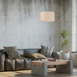 Lamkur Hängeleuchte Stoff Ø 35 cm rund E27 in Gold verstellbar< Schlafzimmer Lampen|Küchenlampen