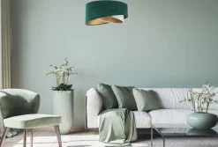 Bürolampen|Schlafzimmer Lampen*BPS Koncept Hängeleuchte Stoff Ø 50 cm Velours Optik E27 Grün Blau Gold