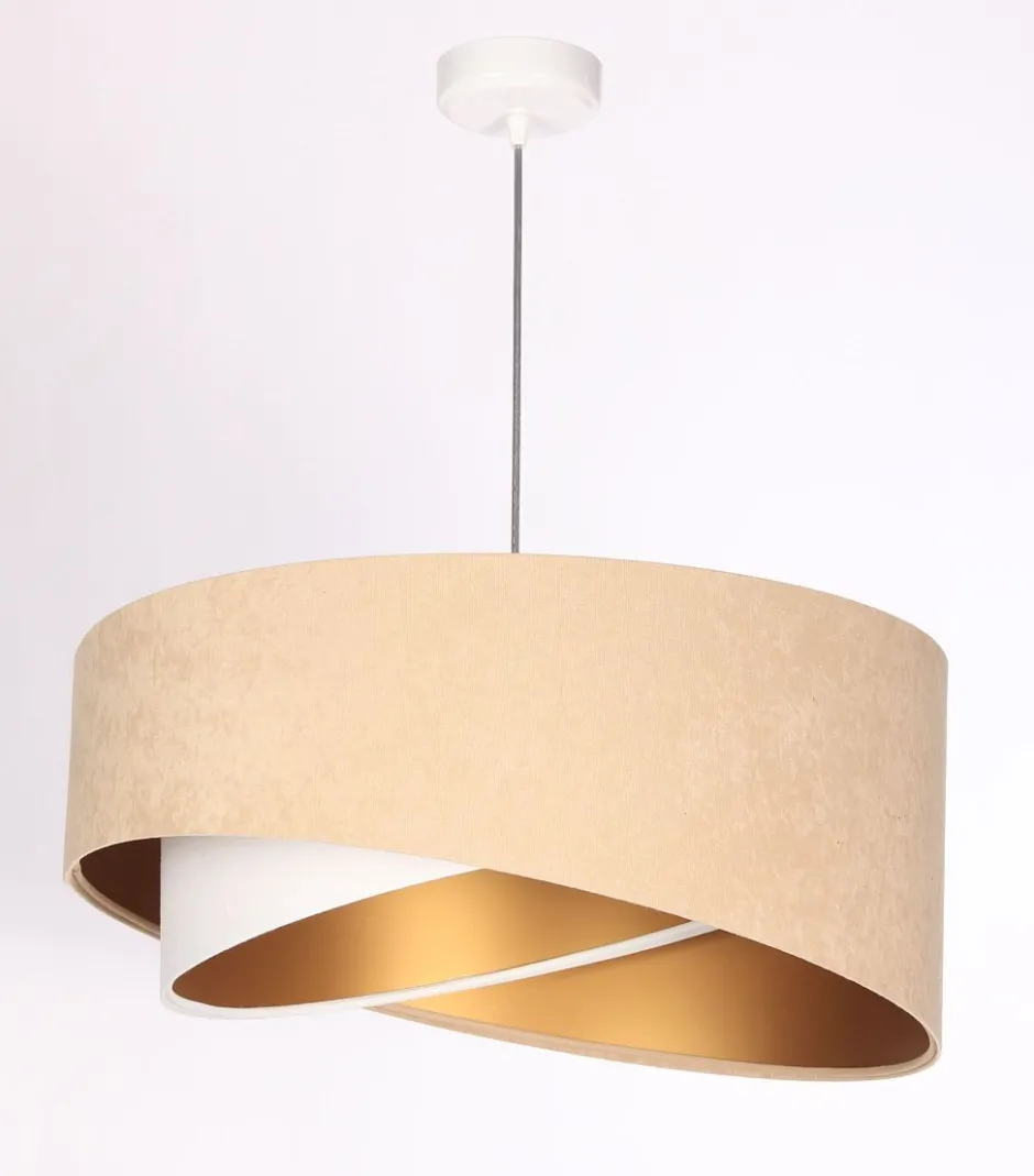 BPS Koncept Hängeleuchte Stoff Beige Gold E27 rund Ø 50 cm Velours Optik< Hängelampen|Bürolampen