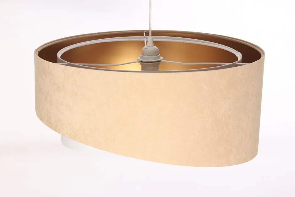 BPS Koncept Hängeleuchte Stoff Beige Gold E27 rund Ø 50 cm Velours Optik< Hängelampen|Bürolampen