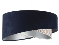 Hängelampen|Bürolampen*BPS Koncept Hängeleuchte Stoff D: 50 cm Velours Optik Blau Beige Silber