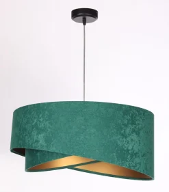 Hängelampen|Bürolampen*BPS Koncept Hängeleuchte Stoff E27 rund D: 50 cm Grün Gold Velours Optik