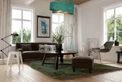 Hängelampen|Bürolampen*BPS Koncept Hängeleuchte Stoff E27 rund D: 50 cm Grün Gold Velours Optik